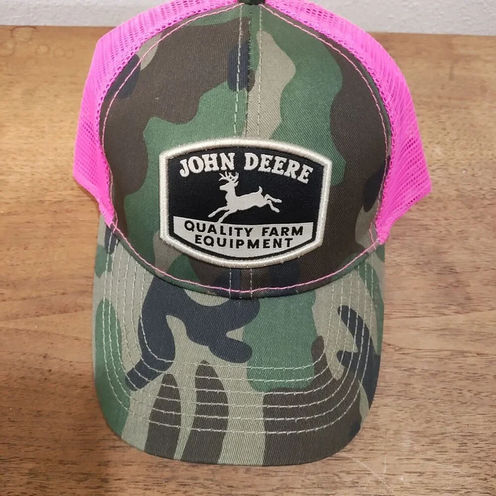 John Deere Camo/Pink Mesh Snap Back Hat Cap - Picture 8 of 8